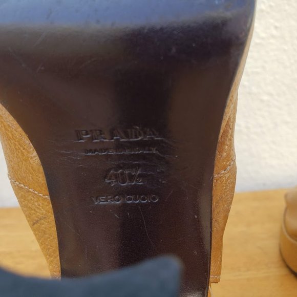 Vintage PRADA Camel Peep Toe Platform Heels - Picture 10 of 10